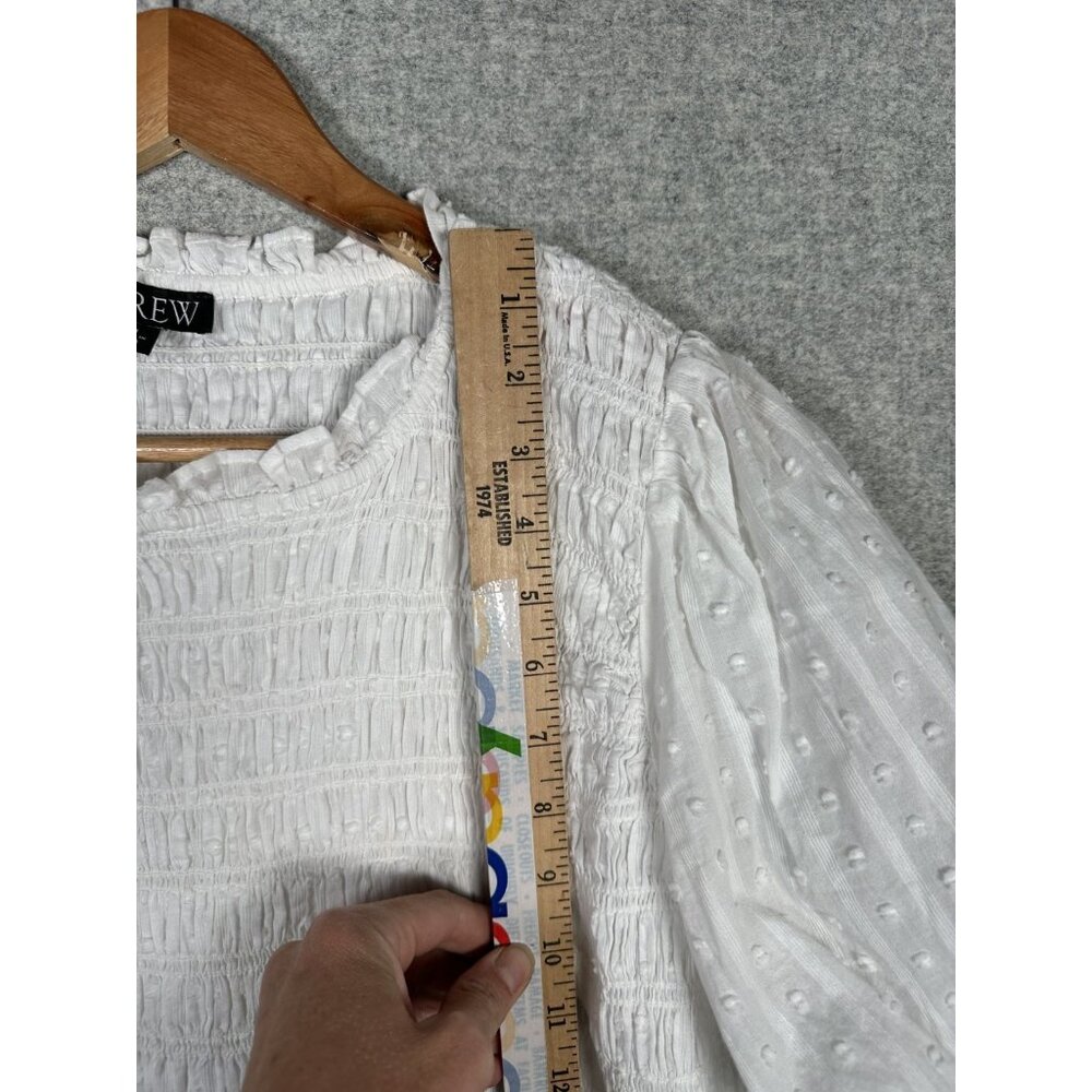 J.‎ Crew Medium Womens Top White Crinkle Stretch Cotton Short Sleeve Boho - Picture 6 of 16